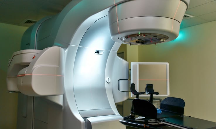 Linear accelerator in a radiotherapy room, the machine used for radiation therapy after a lumpectomy