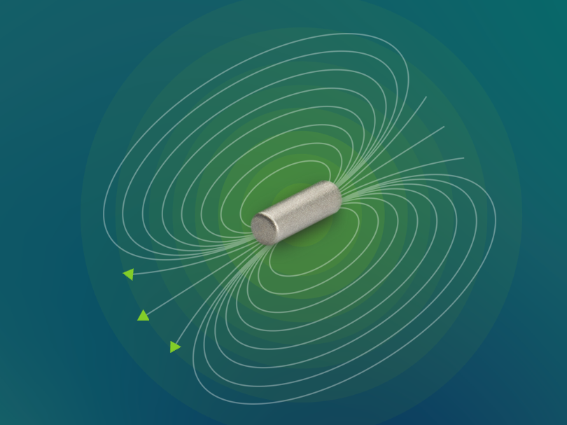 The permanent magnet and its surrounding magnetic field lines — a constant field detectable from any direction.