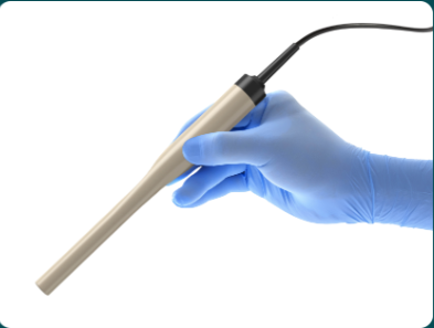 The Pintuition Slim Probe held in a gloved hand